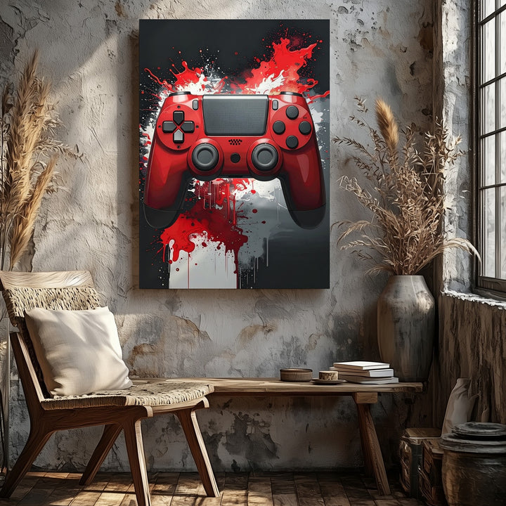 Crimson Chaos Canvas – Red PlayStation Controller with Explosive Energy - Gifitto