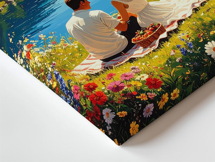 Lakeside Picnic Love Canvas – Serene Couple Moment by the Water - Gifitto