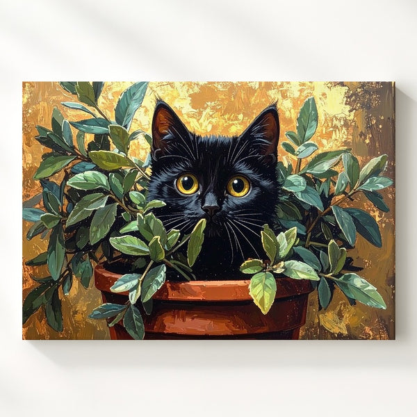 Mischievous Cat in Plant Canvas – Playful Feline Art - Gifitto