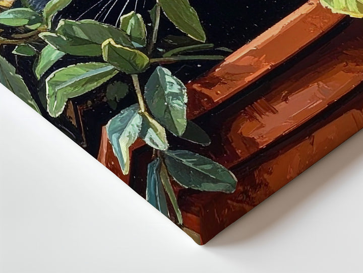 Mischievous Cat in Plant Canvas – Playful Feline Art - Gifitto
