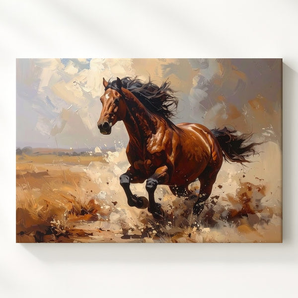 Explosive Gallop Canvas – Powerful Brown Horse in Motion - Gifitto