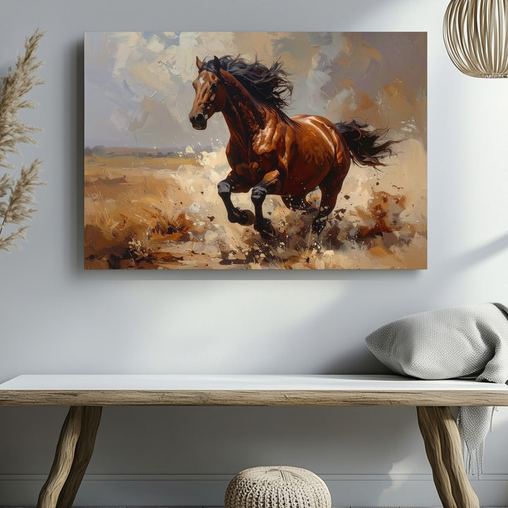 Explosive Gallop Canvas – Powerful Brown Horse in Motion - Gifitto