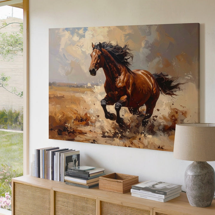 Explosive Gallop Canvas – Powerful Brown Horse in Motion - Gifitto