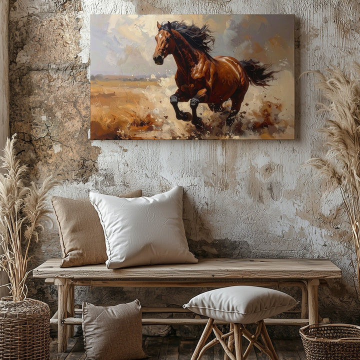Explosive Gallop Canvas – Powerful Brown Horse in Motion - Gifitto