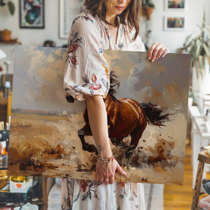 Explosive Gallop Canvas – Powerful Brown Horse in Motion - Gifitto