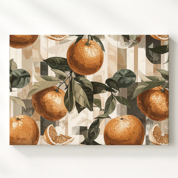 Amber Citrus Pattern Canvas – Modern Fruit & Leaf Repeating Wall Art - Gifitto
