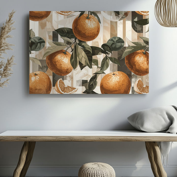 Amber Citrus Pattern Canvas – Modern Fruit & Leaf Repeating Wall Art - Gifitto