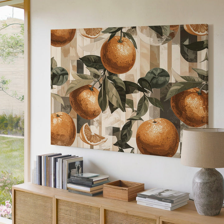 Amber Citrus Pattern Canvas – Modern Fruit & Leaf Repeating Wall Art - Gifitto