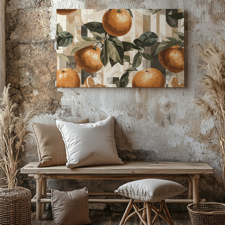 Amber Citrus Pattern Canvas – Modern Fruit & Leaf Repeating Wall Art - Gifitto
