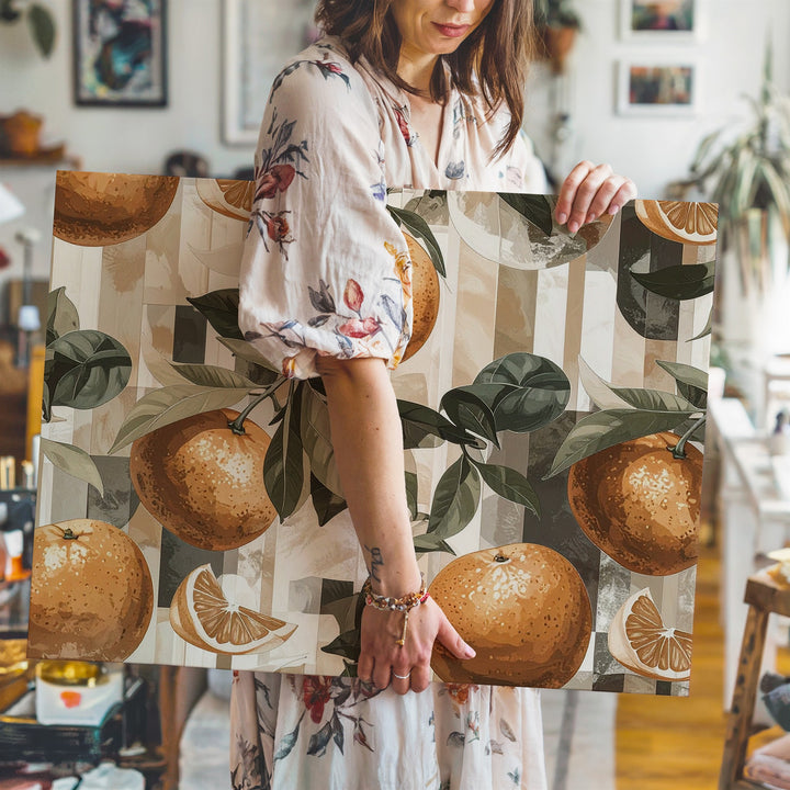 Amber Citrus Pattern Canvas – Modern Fruit & Leaf Repeating Wall Art - Gifitto