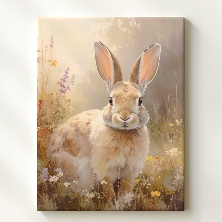Dreamy Rabbit in Wildflowers Canvas – Warm Springtime Wall Art - Gifitto