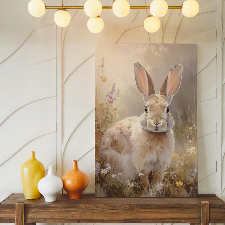 Dreamy Rabbit in Wildflowers Canvas – Warm Springtime Wall Art - Gifitto