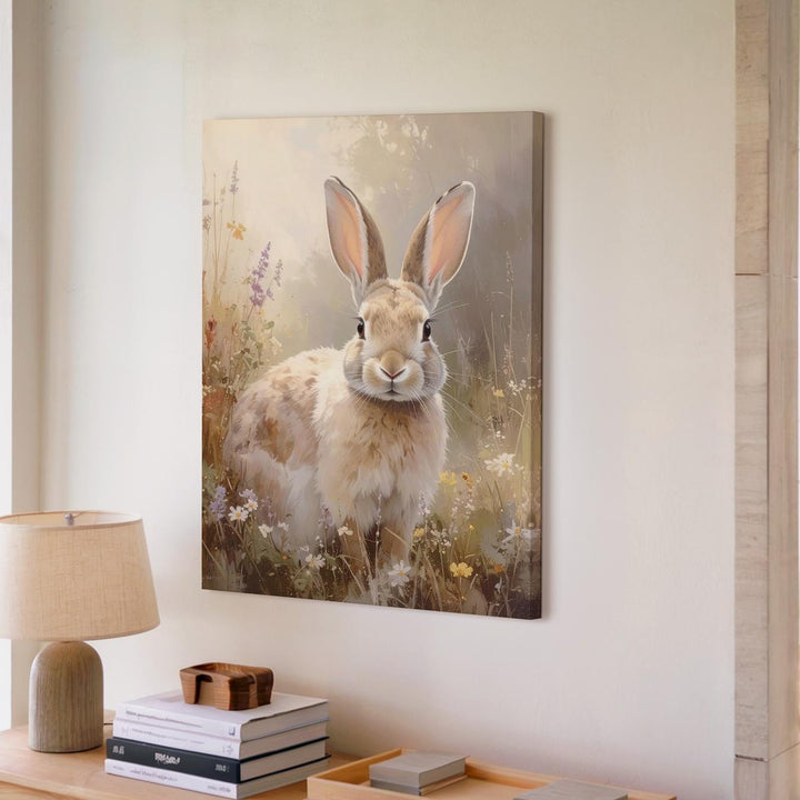 Dreamy Rabbit in Wildflowers Canvas – Warm Springtime Wall Art - Gifitto