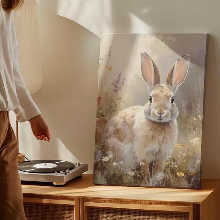 Dreamy Rabbit in Wildflowers Canvas – Warm Springtime Wall Art - Gifitto