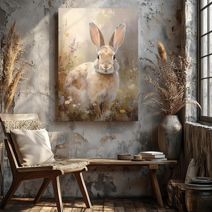 Dreamy Rabbit in Wildflowers Canvas – Warm Springtime Wall Art - Gifitto