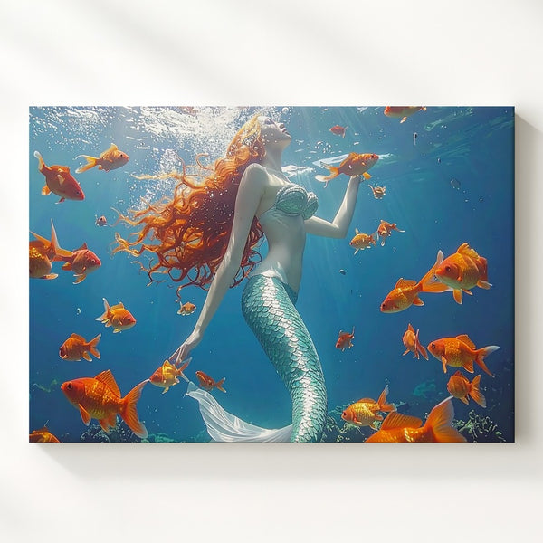 Mermaid & Goldfish Harmony Canvas – Enchanting Underwater Fantasy Wall Art - Gifitto