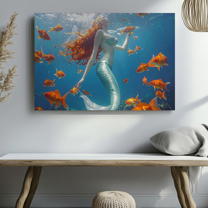 Mermaid & Goldfish Harmony Canvas – Enchanting Underwater Fantasy Wall Art - Gifitto