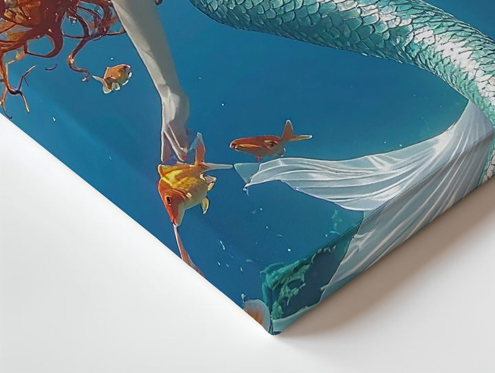 Mermaid & Goldfish Harmony Canvas – Enchanting Underwater Fantasy Wall Art - Gifitto
