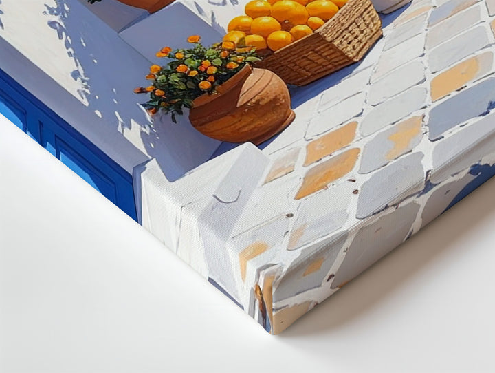 Mediterranean Orange Street Canvas – Sunlit Coastal Village Wall Art - Gifitto
