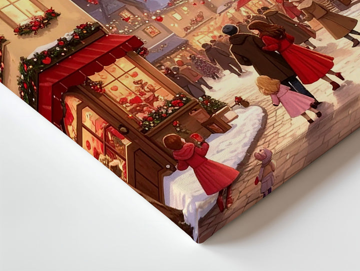 Romantic Winter Celebration Canvas – Festive Village Street with Hearts and Lights - Gifitto