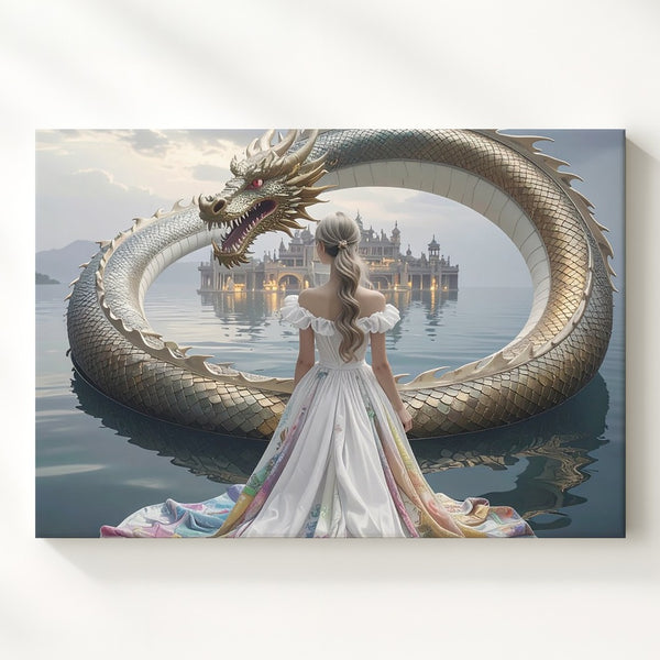 Ouroboros Gateway Canvas – Mystical Dragon & Divine City Wall Art - Gifitto