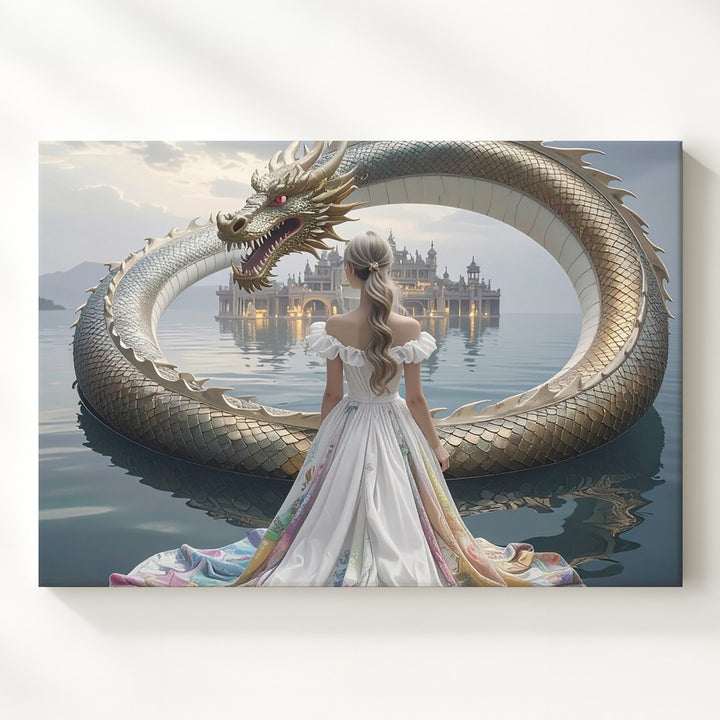 Ouroboros Gateway Canvas – Mystical Dragon & Divine City Wall Art - Gifitto