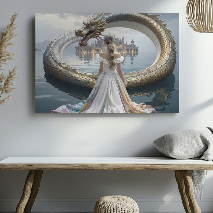 Ouroboros Gateway Canvas – Mystical Dragon & Divine City Wall Art - Gifitto