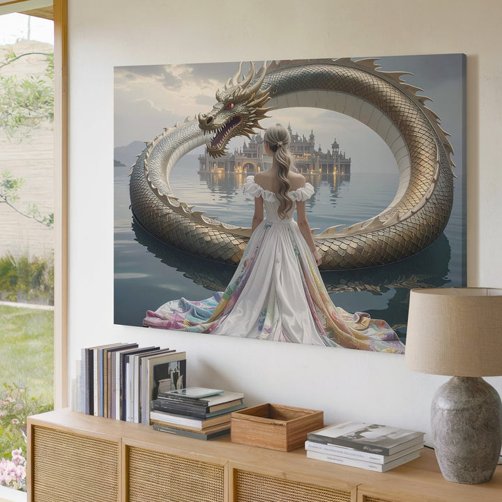Ouroboros Gateway Canvas – Mystical Dragon & Divine City Wall Art - Gifitto