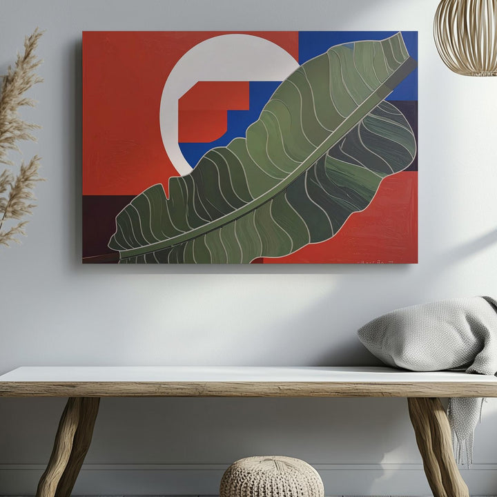 Modern Leaf & Geometry Canvas – Minimalist Abstract Nature-Inspired Art - Gifitto