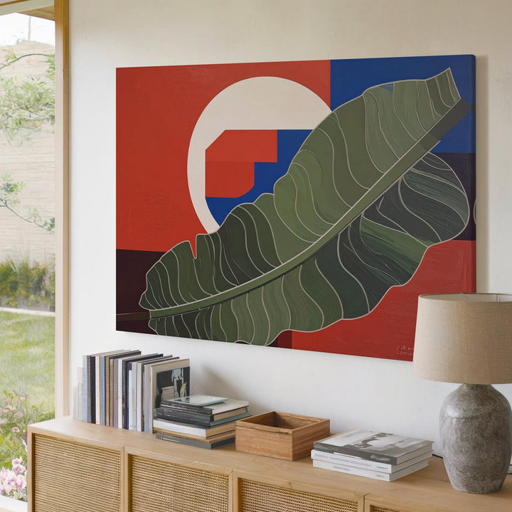 Modern Leaf & Geometry Canvas – Minimalist Abstract Nature-Inspired Art - Gifitto