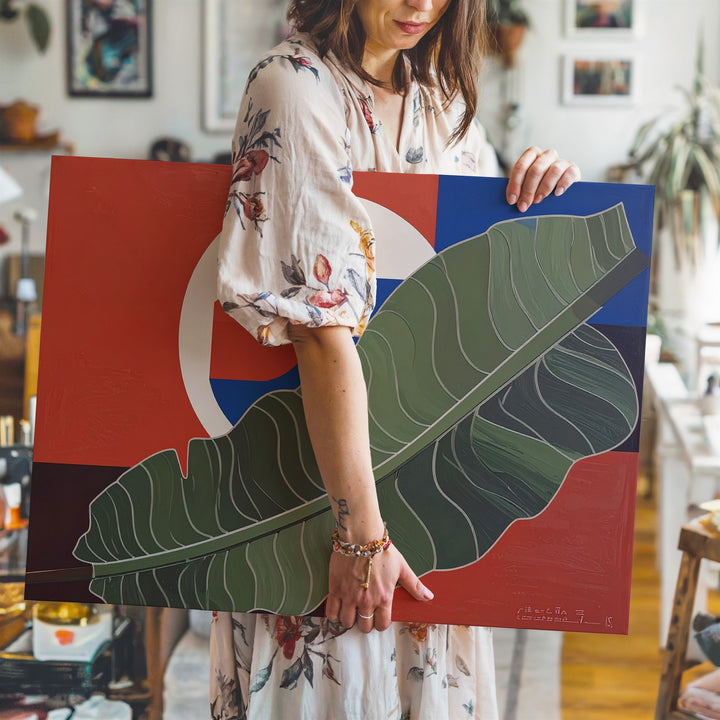 Modern Leaf & Geometry Canvas – Minimalist Abstract Nature-Inspired Art - Gifitto