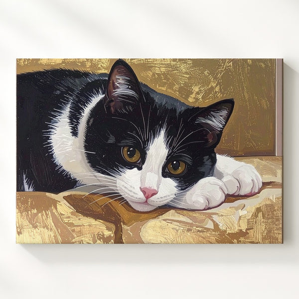Tuxedo Cat Portrait Canvas – Warm & Endearing Feline Art - Gifitto