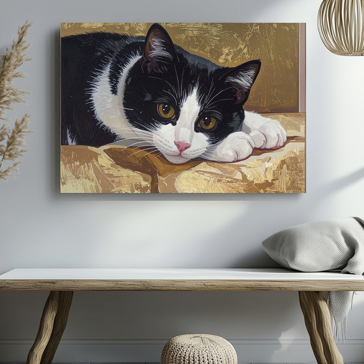 Tuxedo Cat Portrait Canvas – Warm & Endearing Feline Art - Gifitto