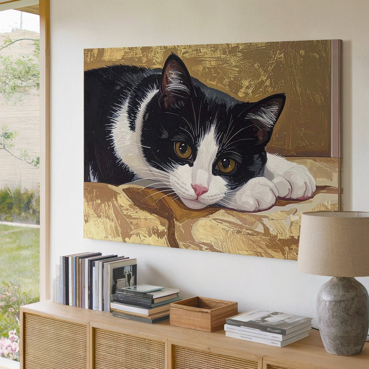 Tuxedo Cat Portrait Canvas – Warm & Endearing Feline Art - Gifitto
