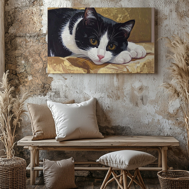 Tuxedo Cat Portrait Canvas – Warm & Endearing Feline Art - Gifitto