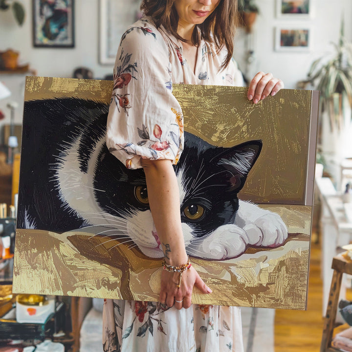 Tuxedo Cat Portrait Canvas – Warm & Endearing Feline Art - Gifitto
