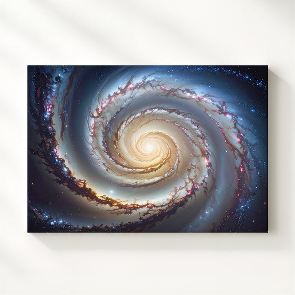 Refined Spiral Galaxy Canvas – White, Gold & Brown Arms with Tilted Symmetry - Gifitto