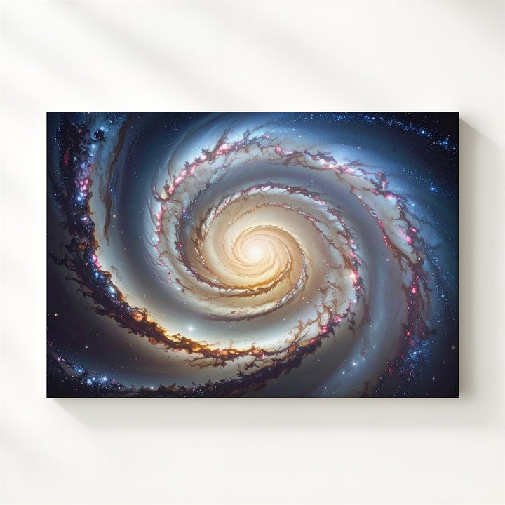 Refined Spiral Galaxy Canvas – White, Gold & Brown Arms with Tilted Symmetry - Gifitto