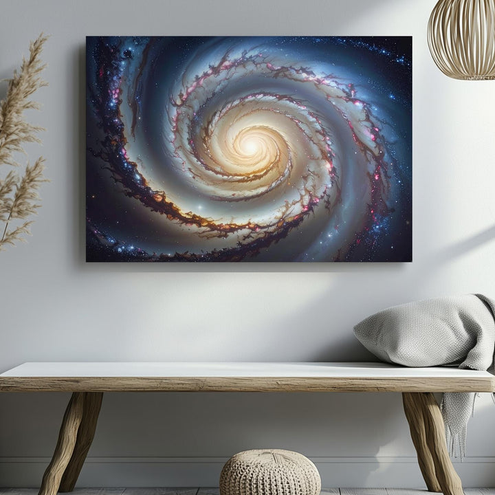 Refined Spiral Galaxy Canvas – White, Gold & Brown Arms with Tilted Symmetry - Gifitto