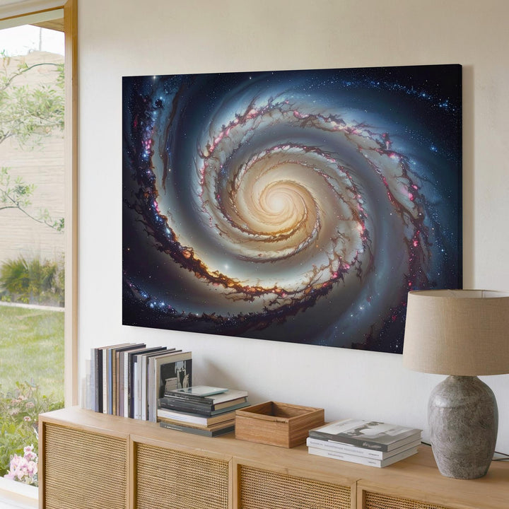 Refined Spiral Galaxy Canvas – White, Gold & Brown Arms with Tilted Symmetry - Gifitto