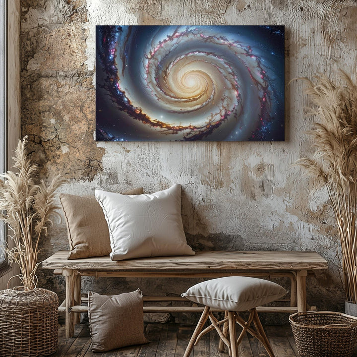 Refined Spiral Galaxy Canvas – White, Gold & Brown Arms with Tilted Symmetry - Gifitto