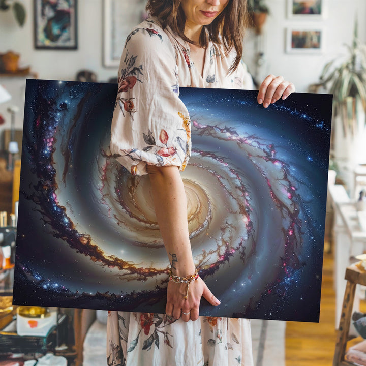 Refined Spiral Galaxy Canvas – White, Gold & Brown Arms with Tilted Symmetry - Gifitto