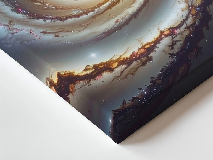 Refined Spiral Galaxy Canvas – White, Gold & Brown Arms with Tilted Symmetry - Gifitto