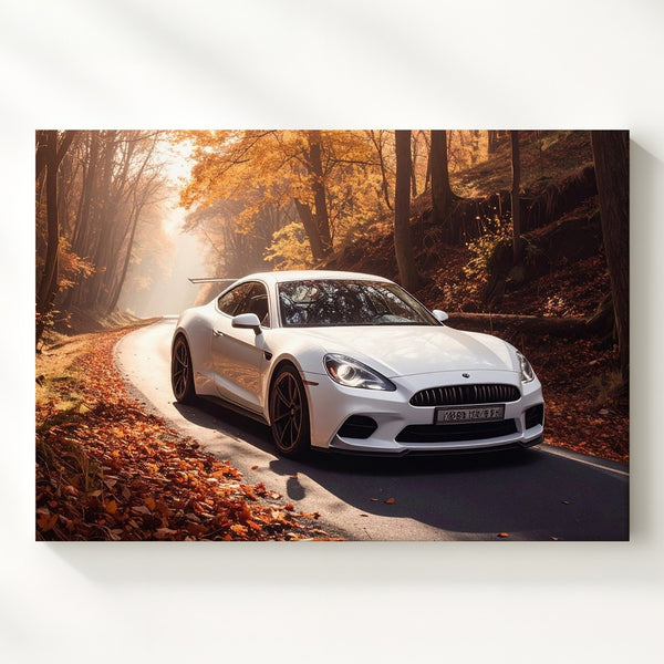 Autumn Drive Canvas – White Porsche 911 GT3 on Forest Road - Gifitto