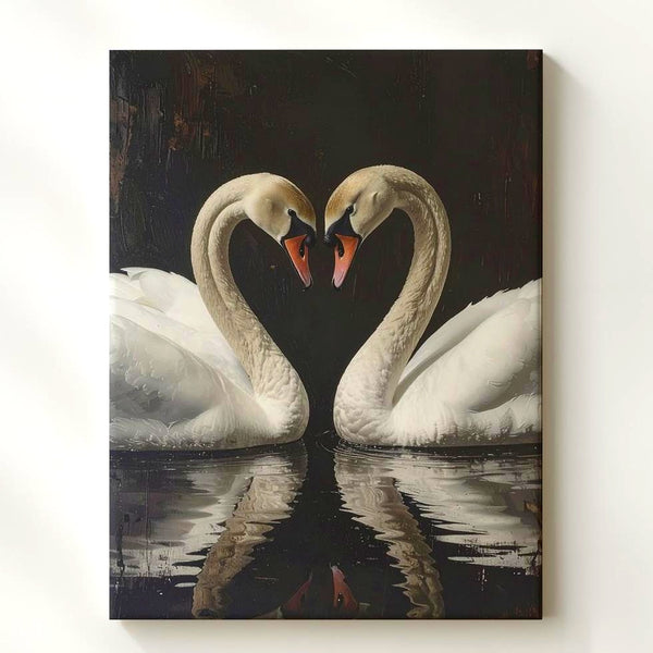 Timeless Elegance Swans Canvas – Romantic Heart-Shaped Swan Reflection Art - Gifitto