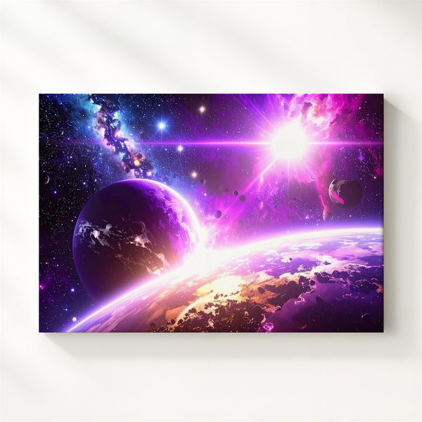 Surreal Galaxy Worlds Canvas – Vivid Purple Planet & Sci-Fi Space Scene - Gifitto
