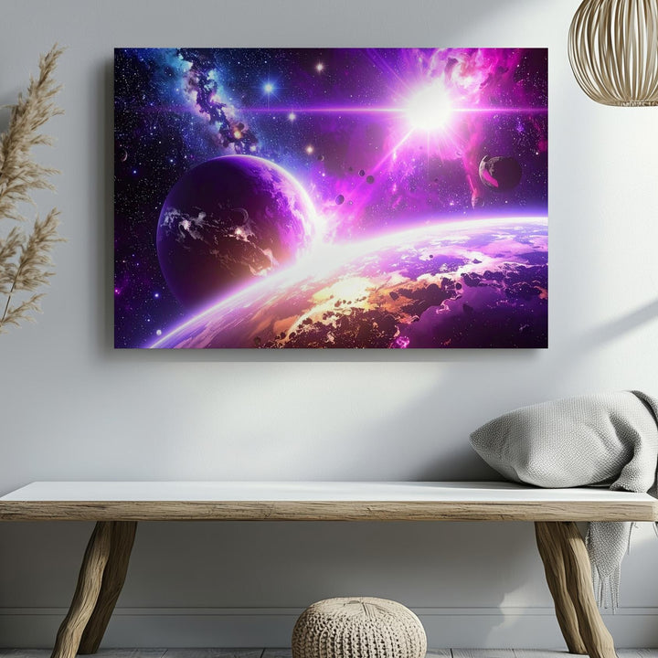 Surreal Galaxy Worlds Canvas – Vivid Purple Planet & Sci-Fi Space Scene - Gifitto