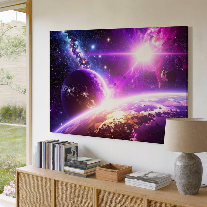 Surreal Galaxy Worlds Canvas – Vivid Purple Planet & Sci-Fi Space Scene - Gifitto