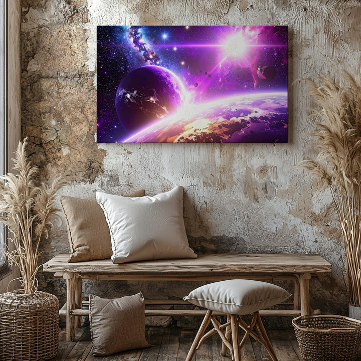 Surreal Galaxy Worlds Canvas – Vivid Purple Planet & Sci-Fi Space Scene - Gifitto