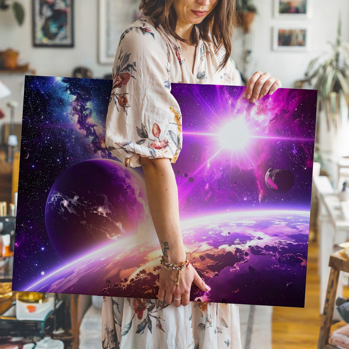 Surreal Galaxy Worlds Canvas – Vivid Purple Planet & Sci-Fi Space Scene - Gifitto